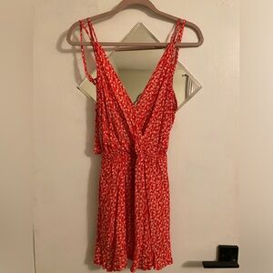 Red floral romper